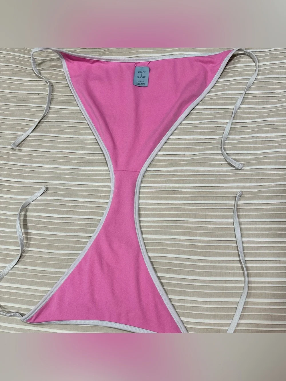Shade & Shore size Large Pink ribbed triangle string bikini cheeky high leg